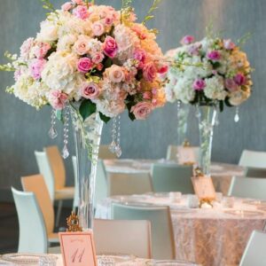 Centerpiece 105 - Baby Pink, White roses and White Hydrangeas . . . more