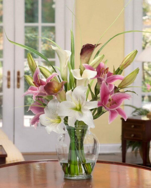 Centerpiece 107 - Open White, Pink Lily and Cally Lilies . . . more