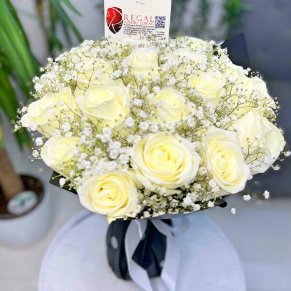WHITE ROSES AND MILLION STARS  BOUQUET - White Roses and Million Stars - Image 3