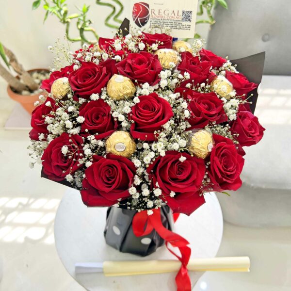 FERRERO ROCHER & ROSES BOUQUET - Bouquet Of Roses and Ferrero Rocher Chocolates - Image 4