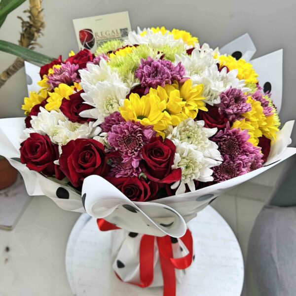 ROSES AND MIXED CHRYSANTHEMUMS BOUQUET - Bouquet of Roses and Mixed Chrysanthemums - Image 3
