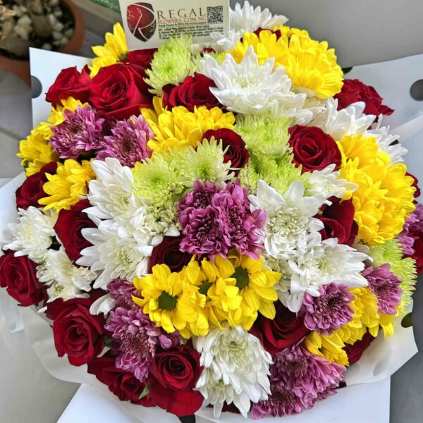 ROSES AND MIXED CHRYSANTHEMUMS BOUQUET - Bouquet of Roses and Mixed Chrysanthemums - Image 2