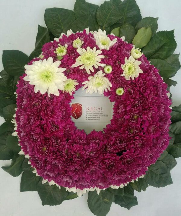GLORIOUS EXIT (Funeral Wreath) - Any two Colors of Chrysanthemums ( White, Red, Purple, Pink, Lilac, Yellow, Orange or Gold) . . . select size - Image 5