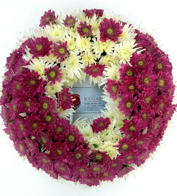 GLORIOUS EXIT (Funeral Wreath) - Any two Colors of Chrysanthemums ( White, Red, Purple, Pink, Lilac, Yellow, Orange or Gold) . . . select size - Image 6