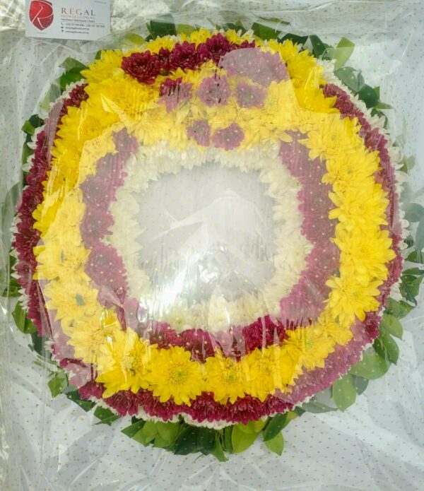 GLORIOUS EXIT (Funeral Wreath) - Any two Colors of Chrysanthemums ( White, Red, Purple, Pink, Lilac, Yellow, Orange or Gold) . . . select size - Image 4