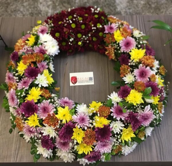 GLORIOUS EXIT (Funeral Wreath) - Any two Colors of Chrysanthemums ( White, Red, Purple, Pink, Lilac, Yellow, Orange or Gold) . . . select size - Image 7
