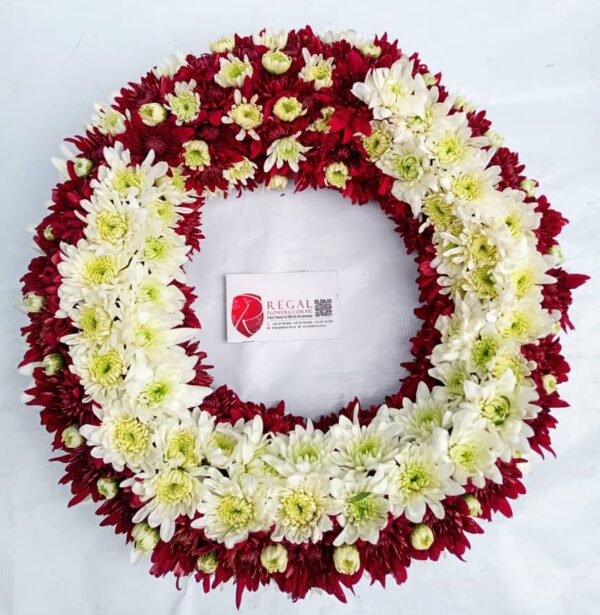 GLORIOUS EXIT (Funeral Wreath) - Any two Colors of Chrysanthemums ( White, Red, Purple, Pink, Lilac, Yellow, Orange or Gold) . . . select size - Image 3