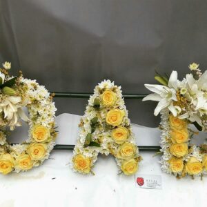 MUM or DAD (Funeral Wreath) - Roses (Yellow, Pink, Purple, White, Red or Orange), Lilies . . . select size