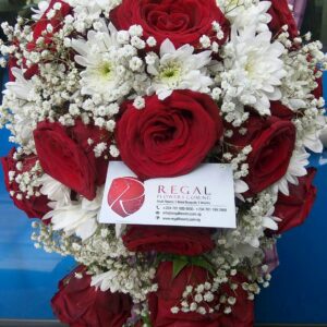 CASCADING BRIDAL BOUQUET 008 -  Red Roses, White Chrysanthemums . . . select size