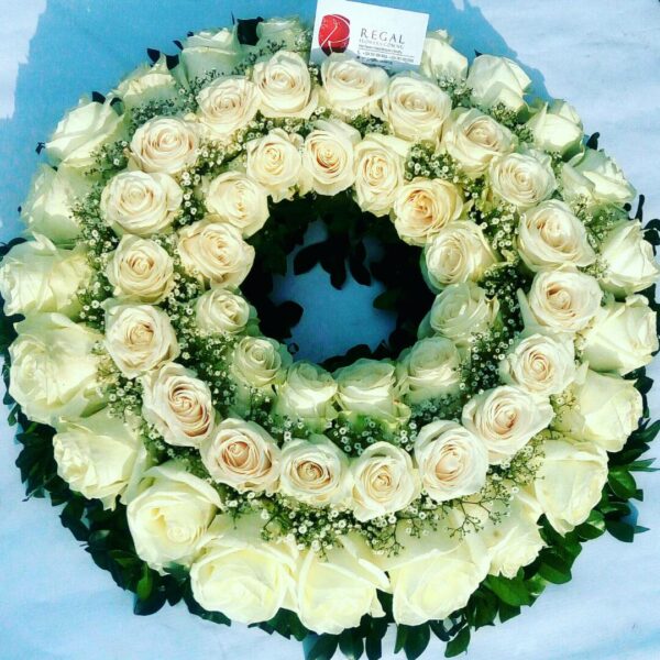 GOODBYE IS THE SADDEST WORD (Funeral Wreath) - Roses (White, Red, Yellow, Pink, Orange or . . . select size