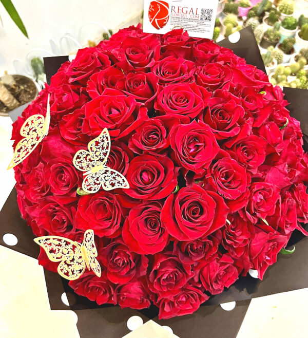 VIP RED ROSES BOUQUET– Bouquet Of Red Stemmed roses - Image 2
