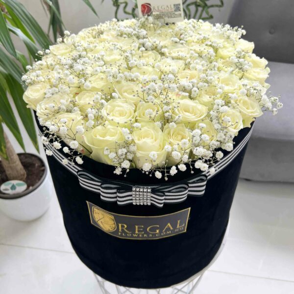 VIP MONA LISA BOX ARRANGEMENT– White Roses Accentuated  . . . - Image 4