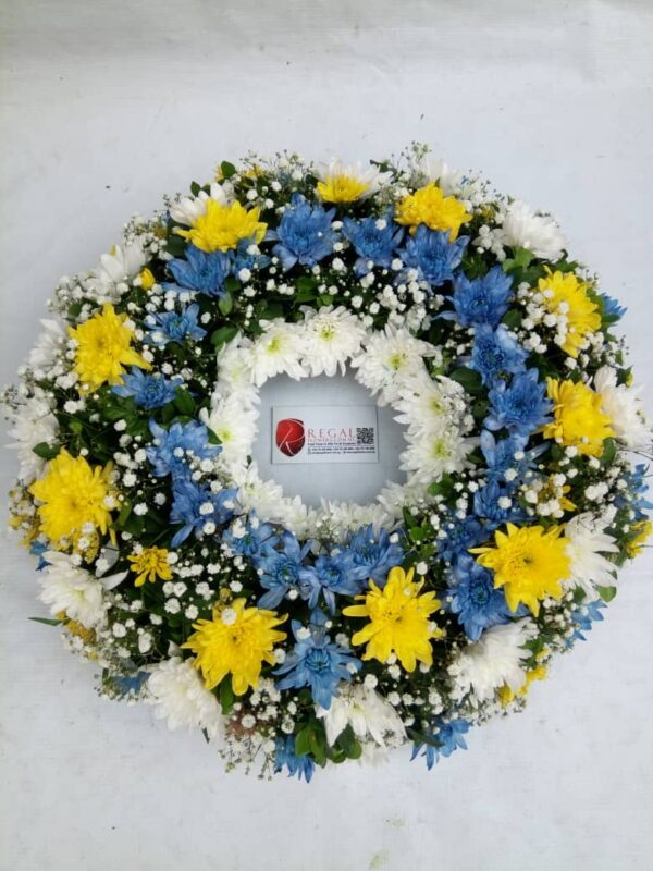 ALWAYS IN OUR HEART (Funeral Wreath) - 2 or more colour mix of White, Yellow, Pink, Red, or Purple chrysanthemums with Gypso - Image 8