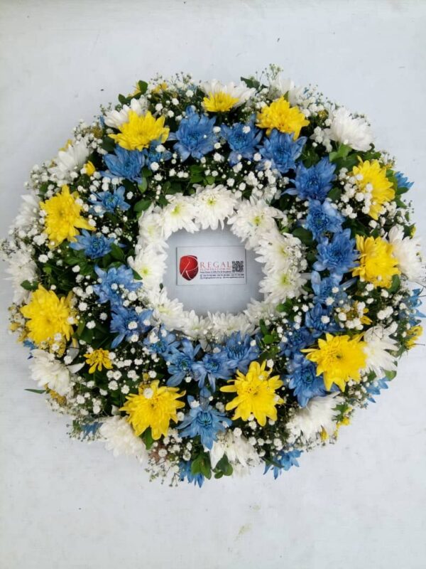 ALWAYS IN OUR HEART (Funeral Wreath) - 2 or more colour mix of White, Yellow, Pink, Red, or Purple chrysanthemums with Gypso - Image 12