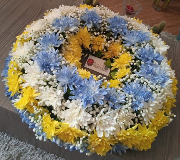 ALWAYS IN OUR HEART (Funeral Wreath) - 2 or more colour mix of White, Yellow, Pink, Red, or Purple chrysanthemums with Gypso - Image 7