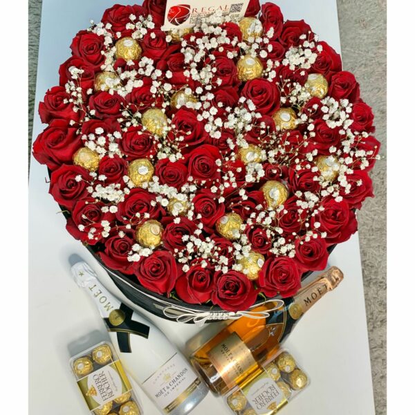 VIP FERRERO ROCHER AND ROSES 003 BOX ARRANGEMENT- Exquisite Combination of Fresh Roses, Gypso and Ferrero Rocher Chocolates - Image 3