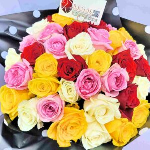 VIP MIXED ROSES BOUQUET– Red, White, Pink Roses Bouquet