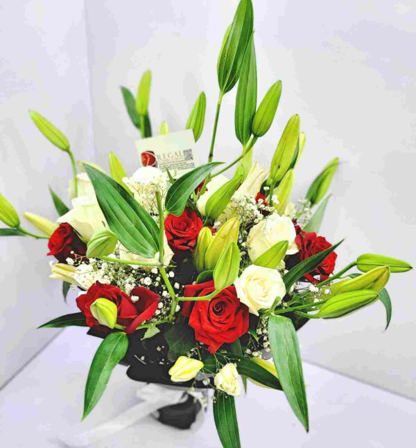 VIP MIXED ROSES AND LILIES BOUQUET – Red Roses, White Roses and lilies . . . - Image 3