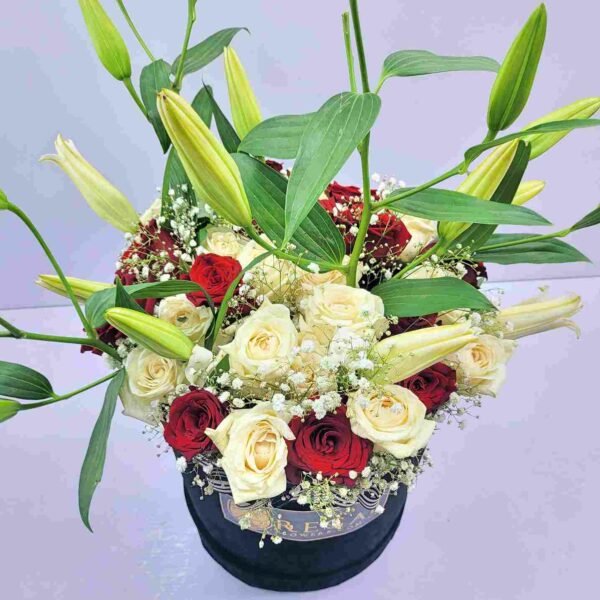 CALLIGRAPHY BY REGAL BOX ARRANGEMENTS – Box of Roses, Lilies and Million Stars
