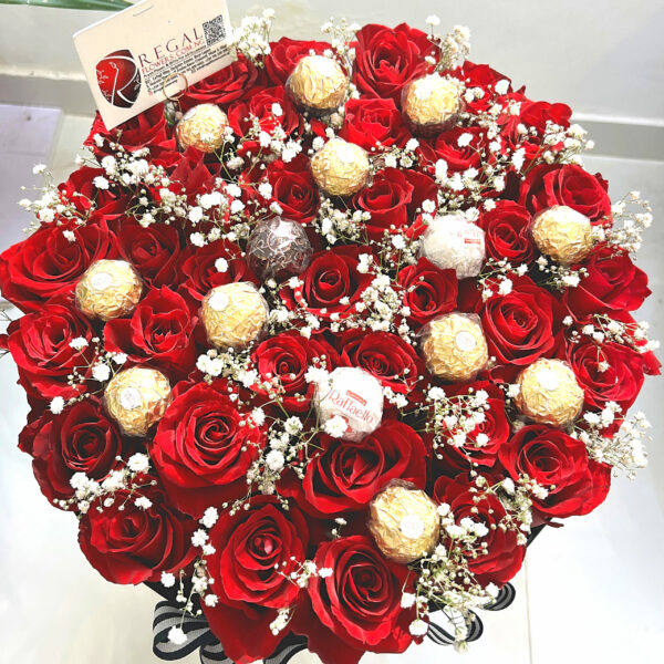 ROSES & FERRERO ROCHER BOX ARRANGEMENTS - Box of roses and ferrero rocher chocolate - Image 2