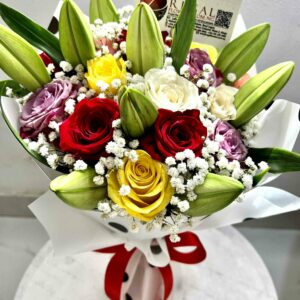 MIXED ROSES AND LILIES BOUQUET – Roses, Lilies and Million Stars