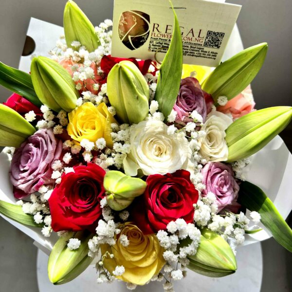 MIXED ROSES AND LILIES BOUQUET – Roses, Lilies and Million Stars - Image 4