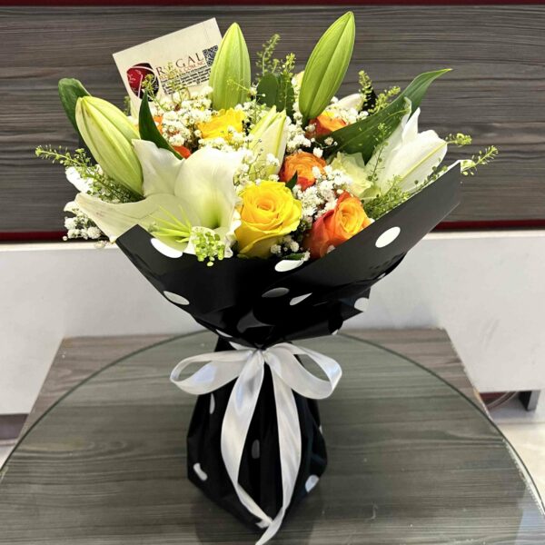 MIXED ROSES AND LILIES BOUQUET – Roses, Lilies and Million Stars - Image 5