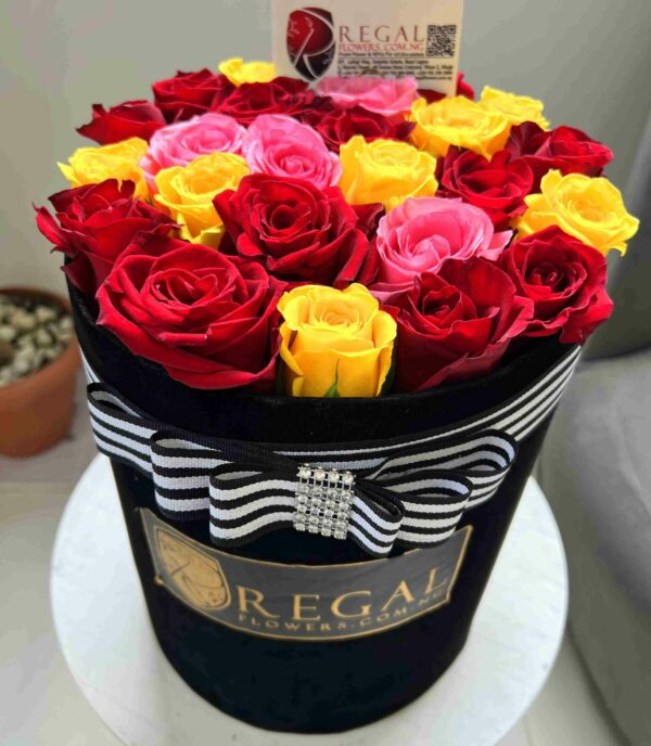 BELLISSIMO (Beautiful) BOX ARRANGEMENT –Box of Mixed Colored Roses