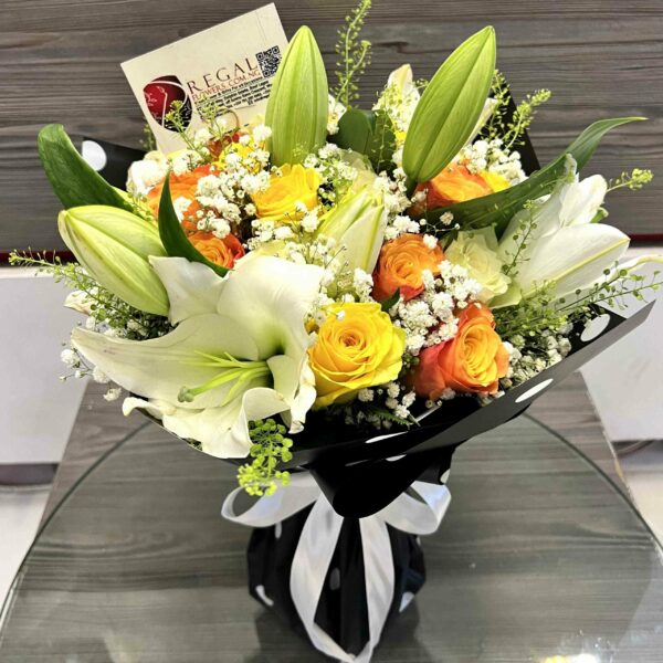 MIXED ROSES AND LILIES BOUQUET – Roses, Lilies and Million Stars - Image 2