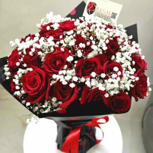 RED ROSES AND MILLION STARS BOUQUET- Bouquet of red roses and million stars