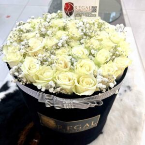 MONALISA BOX ARRANGEMENT- Box Of White Roses And Million Stars