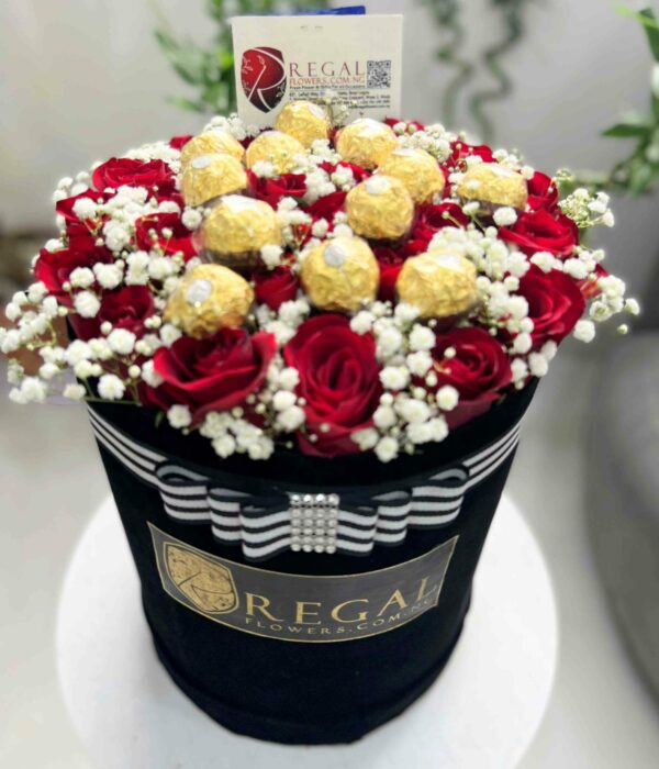 ROSES & FERRERO ROCHER BOX ARRANGEMENTS - Box of roses and ferrero rocher chocolate - Image 8