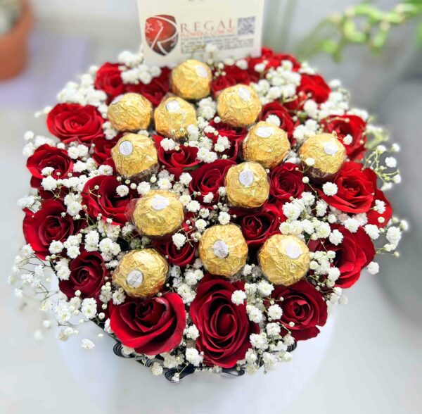 ROSES & FERRERO ROCHER BOX ARRANGEMENTS - Box of roses and ferrero rocher chocolate - Image 6