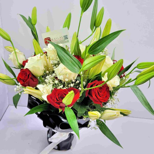 VIP MIXED ROSES AND LILIES BOUQUET – Red Roses, White Roses and lilies . . . - Image 4