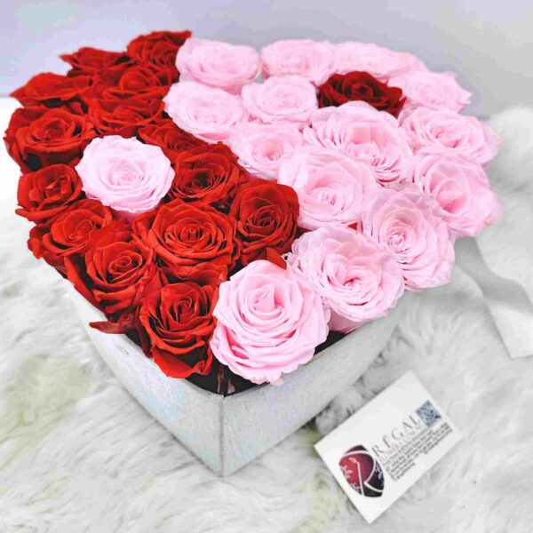 FOREVER YINYANG  – Classic Arrangement Of Two Colours Of Forever Roses In A Love Shaped Box - Image 3