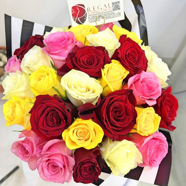 VIP MIXED ROSES BOUQUET– Red, White, Pink Roses Bouquet - Image 2