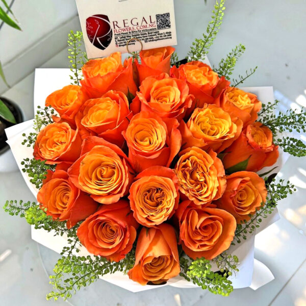 ORANGE ROSES AND LEPIDIUM BOUQUET - Orange Roses and LEPIDIUM - Image 2
