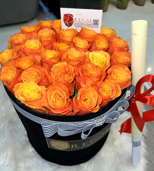 LUMINAIRE BOX ARRANGEMENT- Orange Roses in a box - Image 4