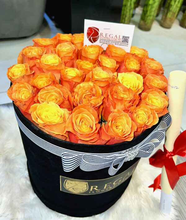 LUMINAIRE BOX ARRANGEMENT- Orange Roses in a box - Image 2