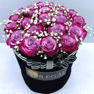 VIOLA BOX ARRANGEMENT - Purple Roses and Million Stars