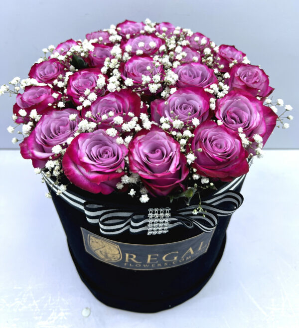 VIOLA BOX ARRANGEMENT - Purple Roses and Million Stars